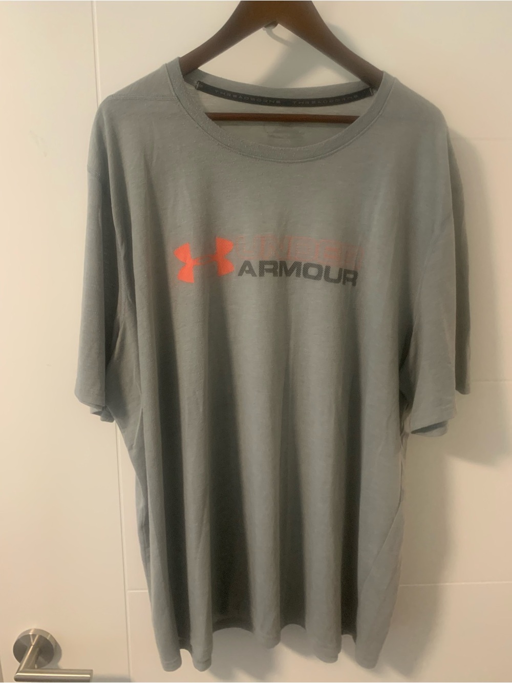 4/$20 Under Armour Gray Short-Sleeve Logo Tee with Orange Logo A14